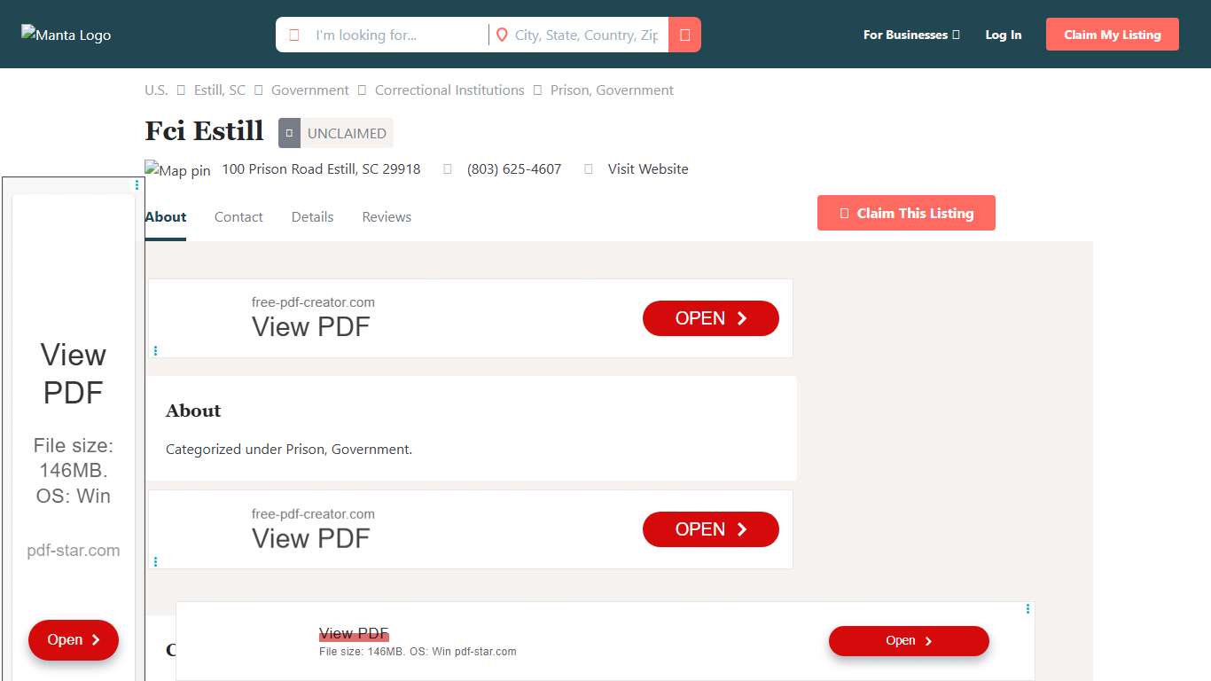 Fci Estill SC, 29918 – Manta.com